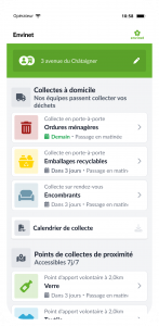 Exemple de widget information déchets en app sur smartphone