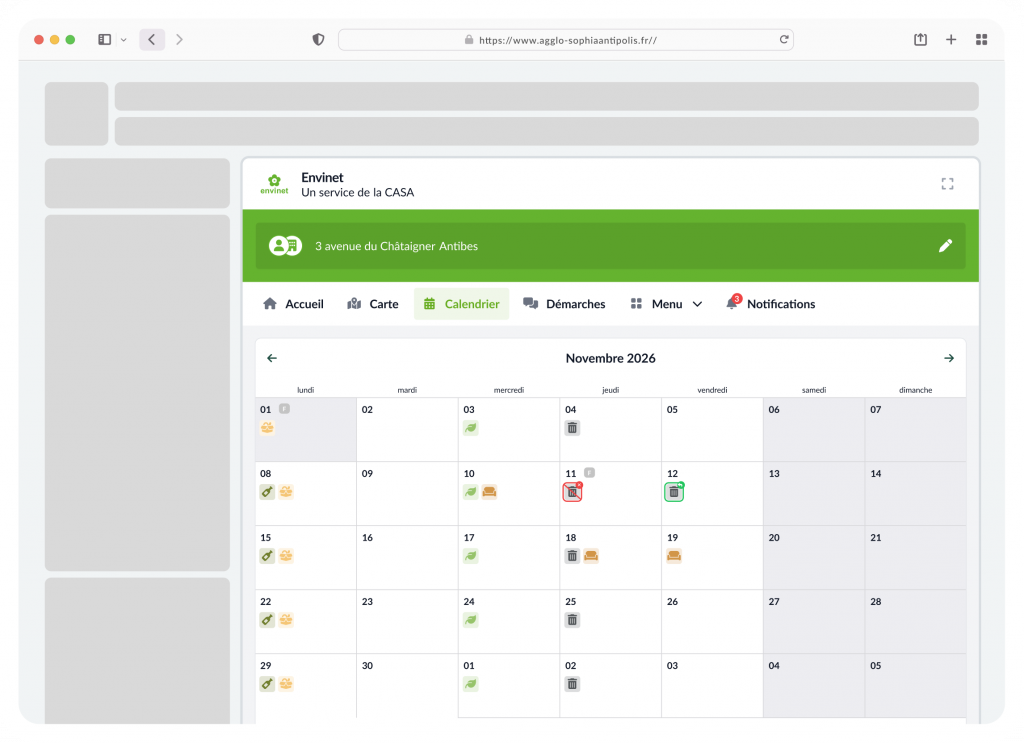 Un exemple de widget information déchets sur ordinateur